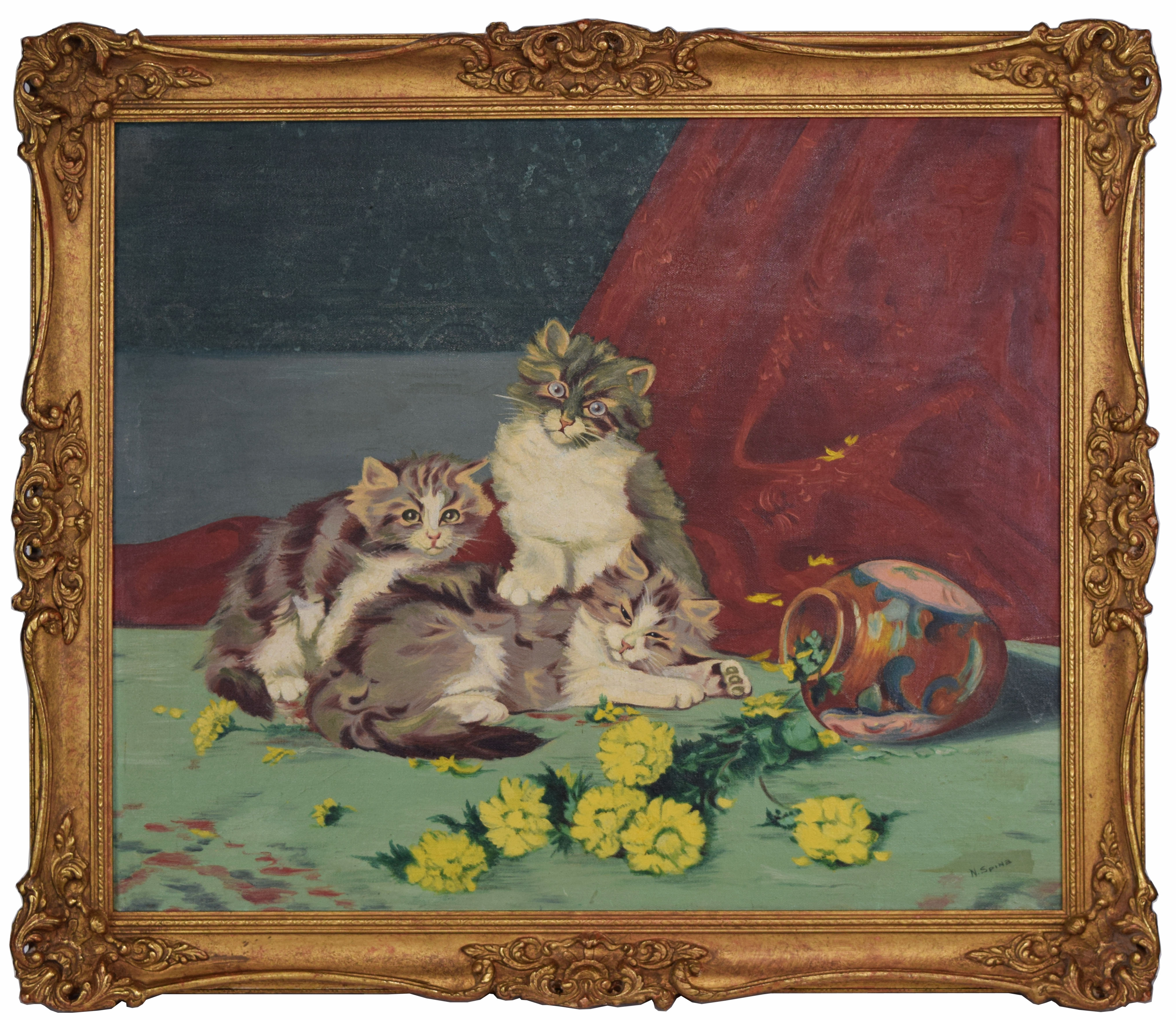 Antique Oil Painting of Kittens C.1900~P77657542