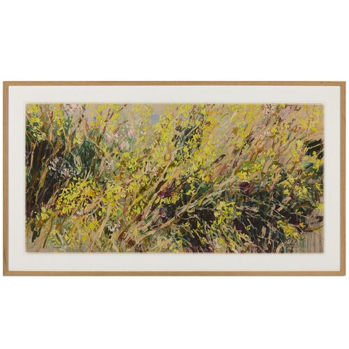 Forsythia Golden Bells Painting by Lilia Orlova-Holmes, White Oak Frame Forsythia Golden Bells Painting by Lilia Orlova-Holmes, White Oak Frame