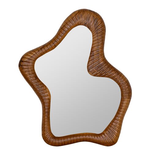 Virel Abstract Teakwood Wall Mirror, Natural