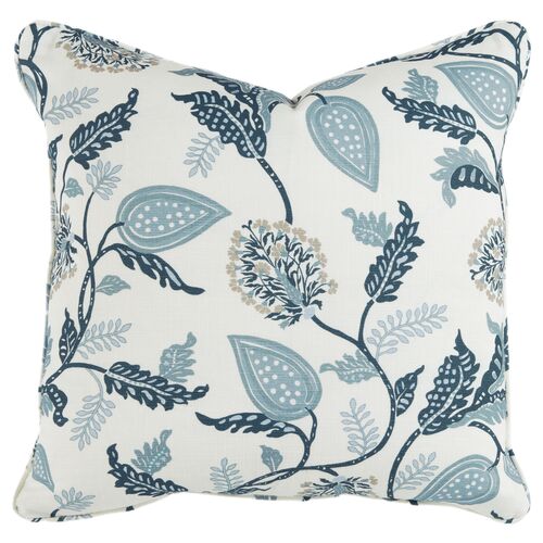 Reid Floral Leaf Cotton Pillow, Indigo/White Reid Floral Leaf Cotton Pillow, Indigo/White