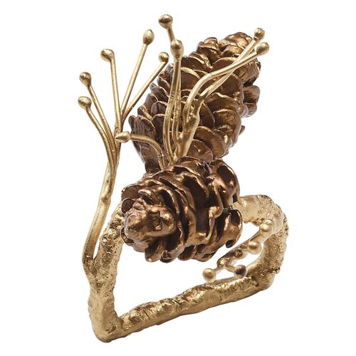 S/4 Gilded Pine Napkin Rings, Brown & Gold