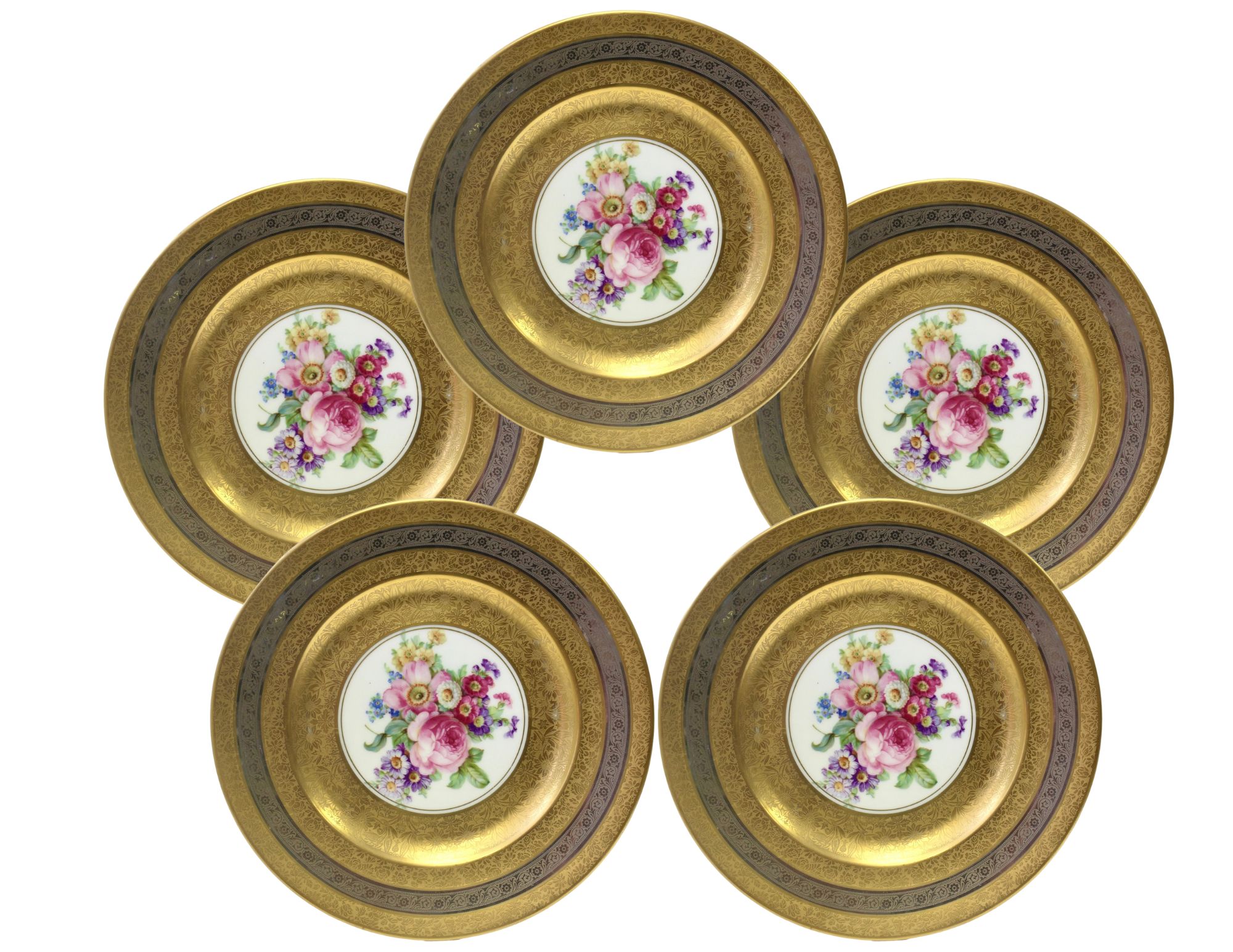 C. 1919 Silver & Gold Peony Plates~P77719246