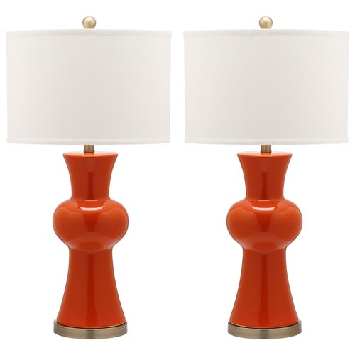 S/2 Nina Column Table Lamps, Orange~P111124742