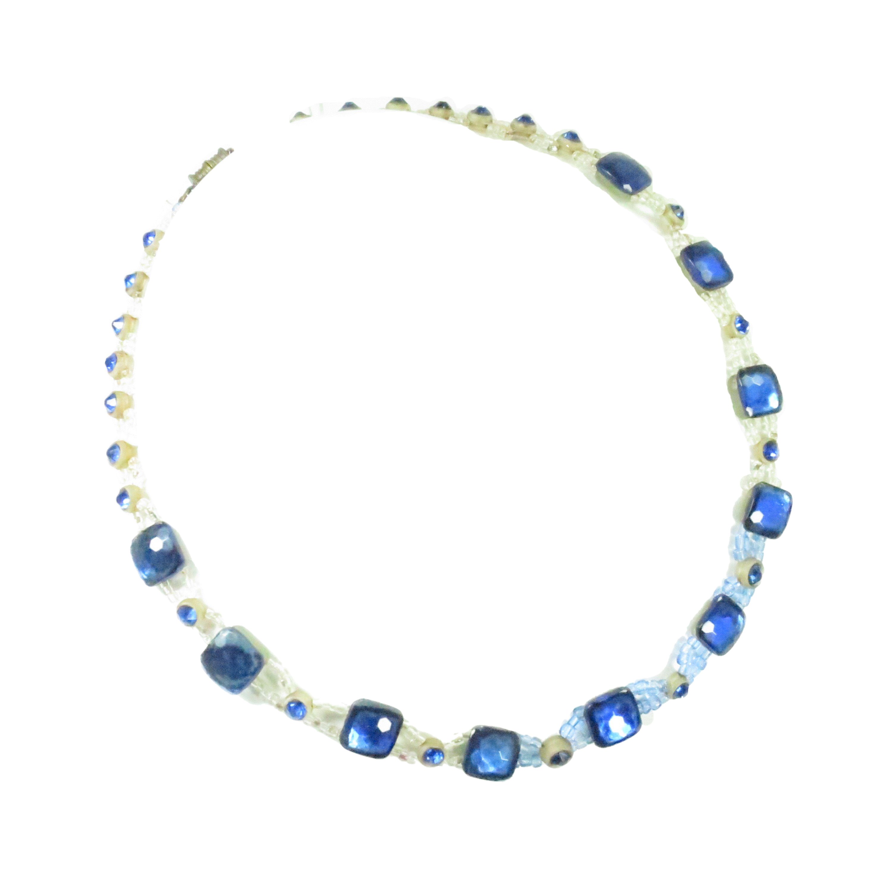 1920s Czech Blue Vauxhall Glass Necklace~P77659269