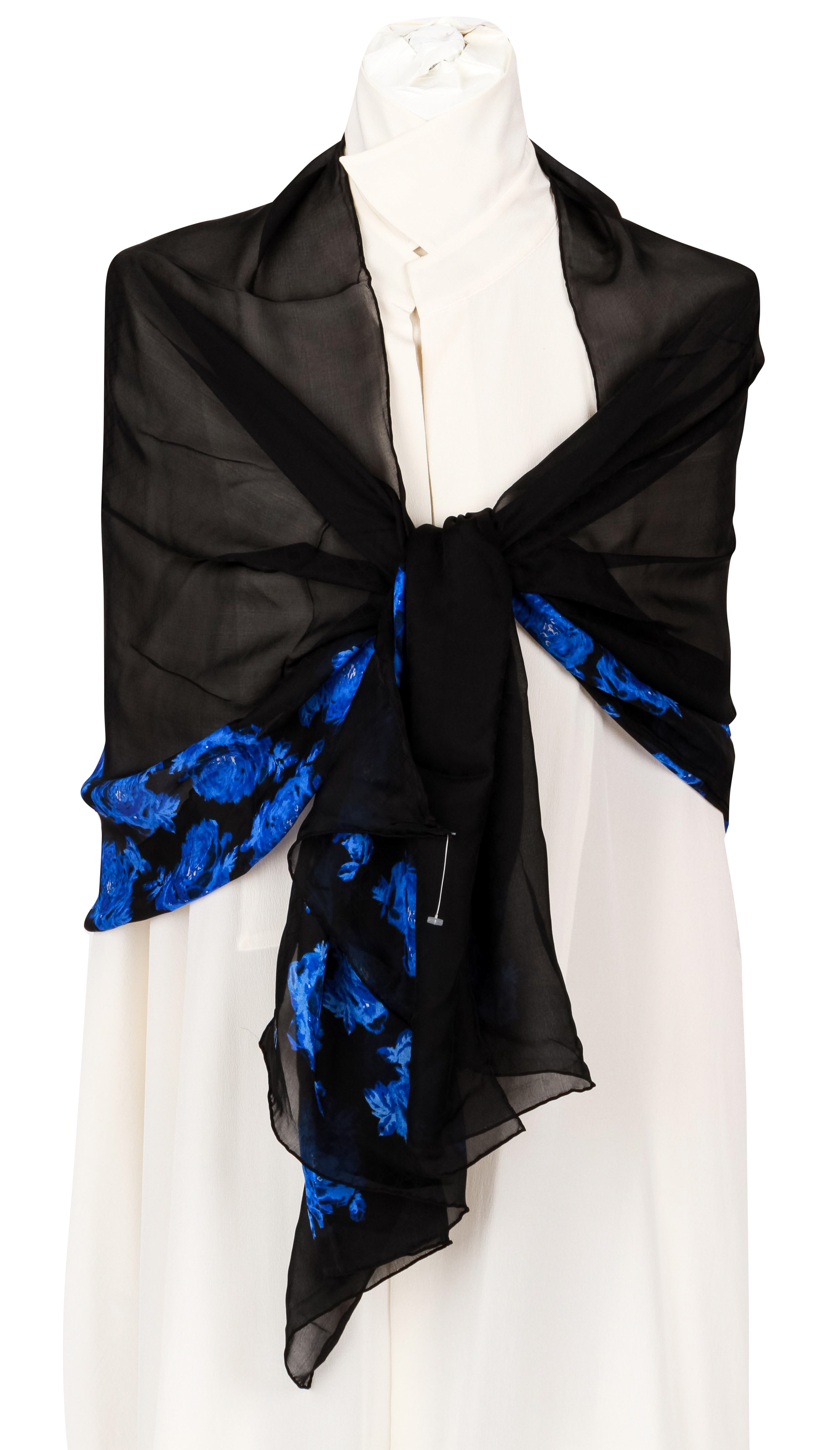 Dior new black quilted stole silk flower~P77634309