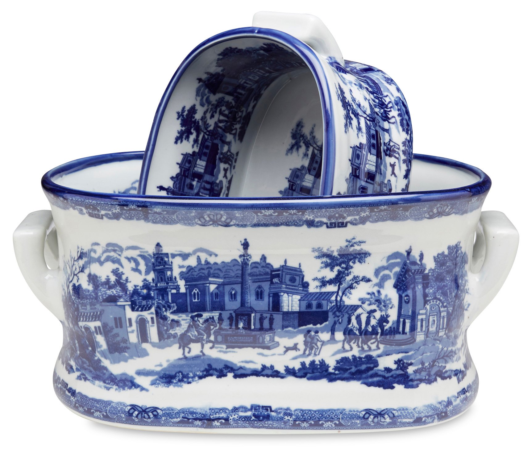 Set of 2 Blue and White Ceramic Patterned Planters