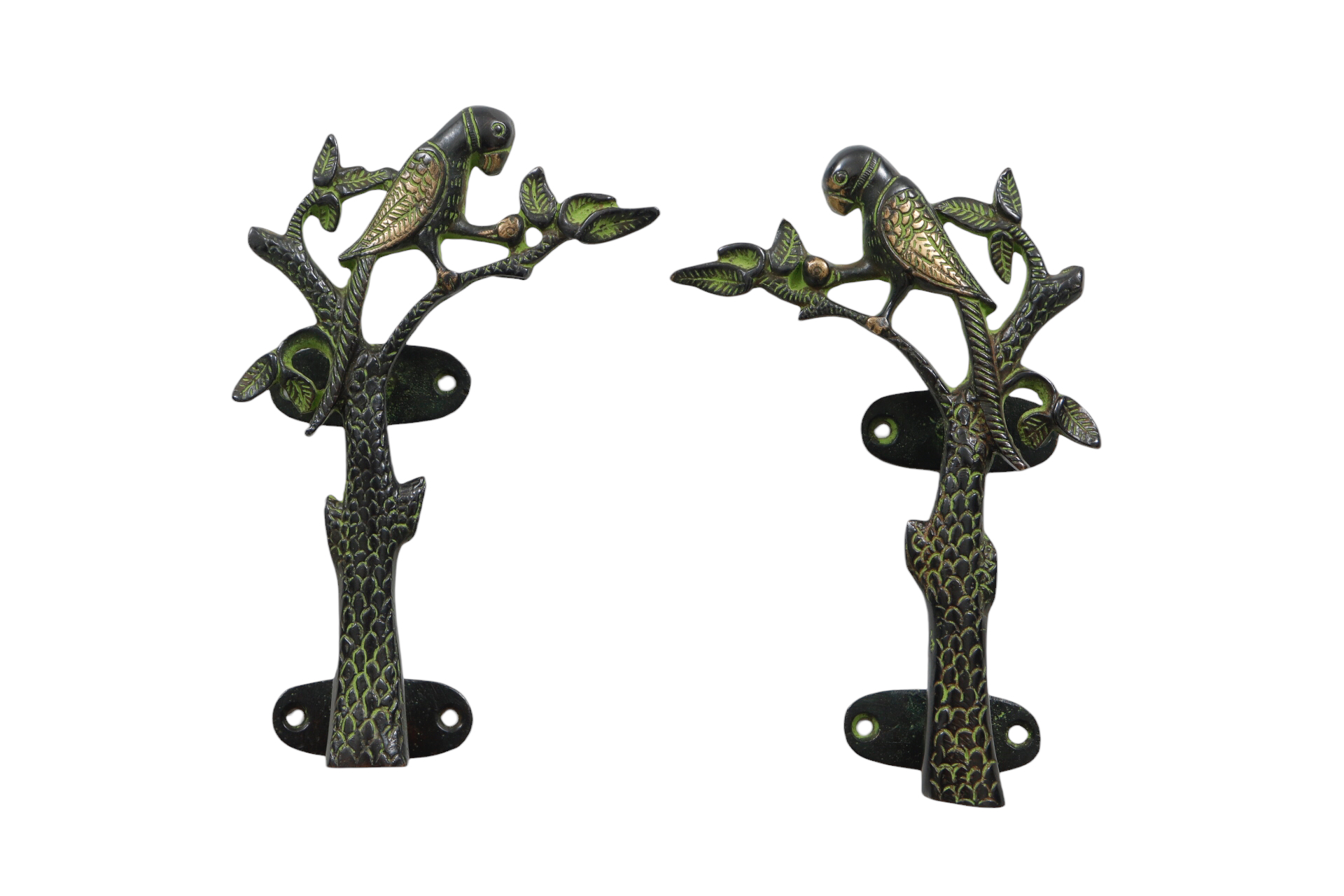 Green Brass Parakeet Door Handles, Pair~P77681944