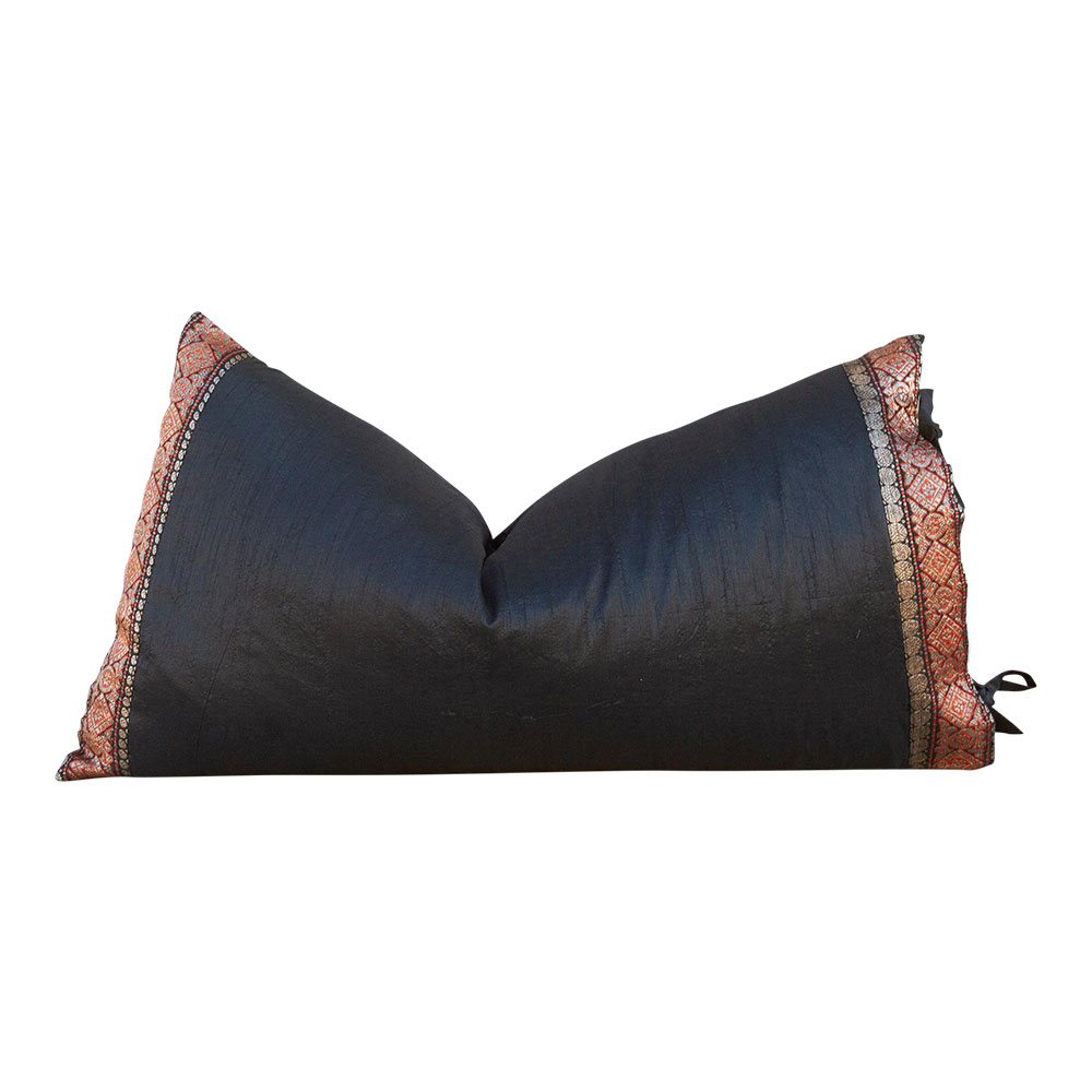 Black Large Festive Indian Silk Pillow~P77652784