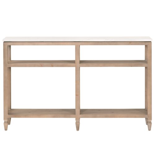 Carla Narrow Console Table, White Quartz/Smoke Gray