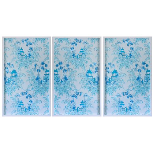 Dawn Wolfe, Pale Blue Pagoda Wallpaper Triptych~P77571828