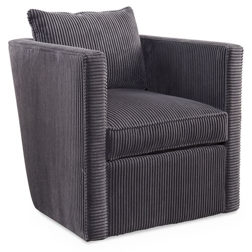 Rackham Swivel Chair, Gray Channeled Velvet~P77246573