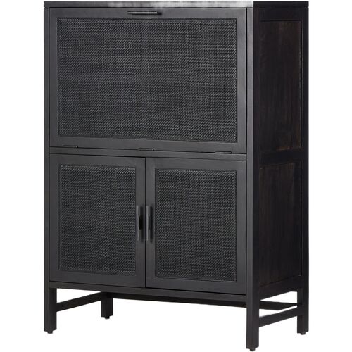 Thiago Cane Bar Cabinet, Black Wash Mango