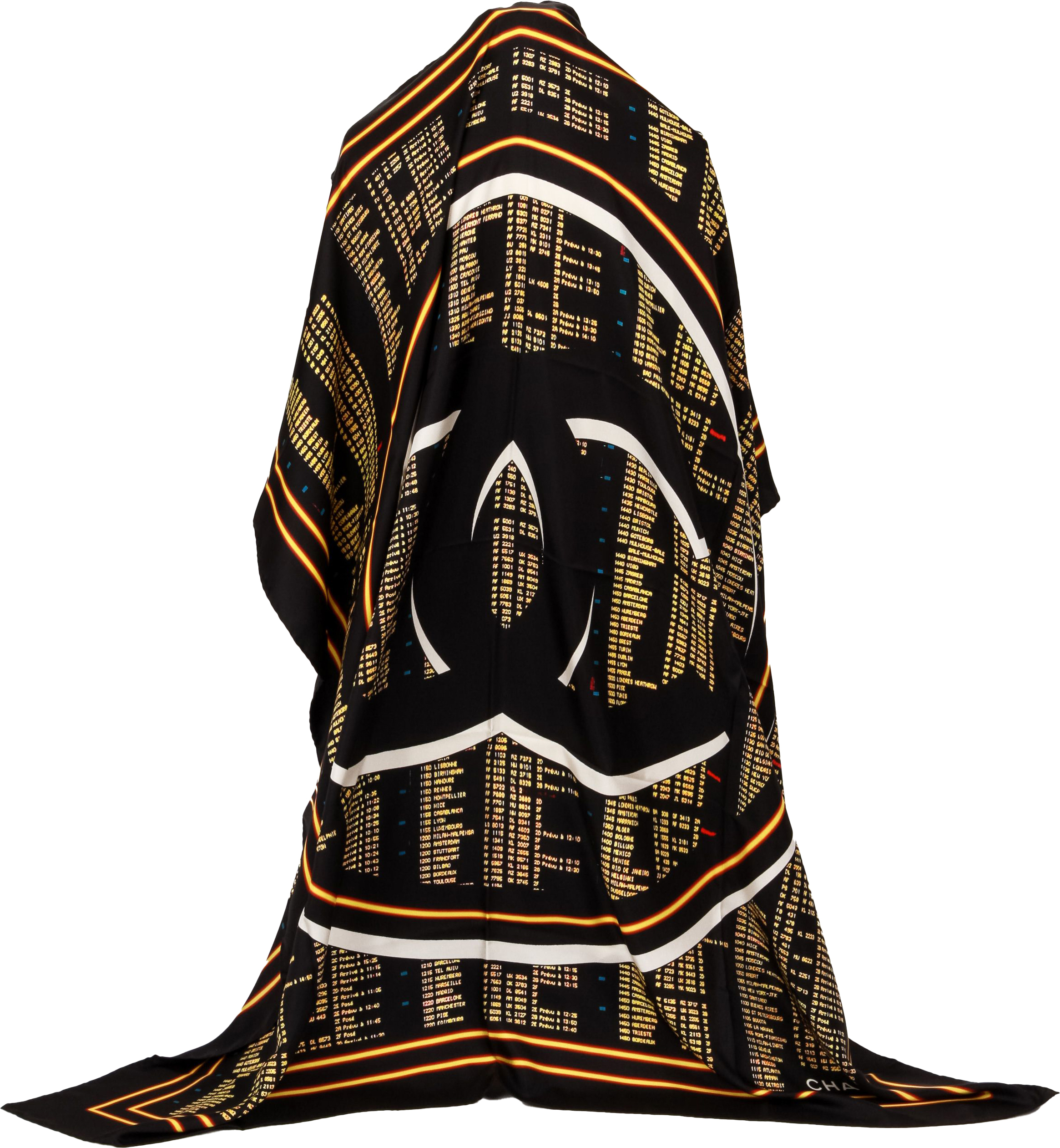 Chanel new black gold logo XL silk scarf~P77634269