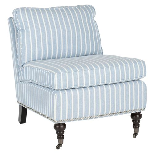 Davis Slipper Chair, Blue/White Linen~P43982639