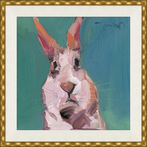 Joseph Mota, Curious Rabbit Framed Painting, 20.25" x 20.25"