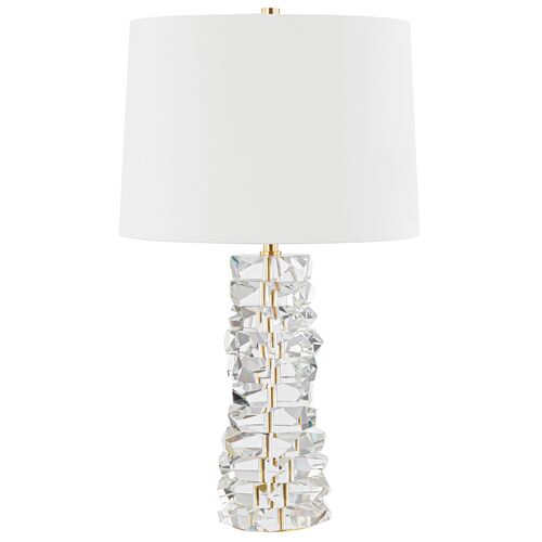 Aubrianna 28.5" Crystal Table Lamp, Clear/Aged Brass