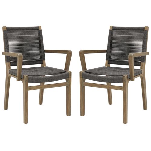 S/2 Caelis Outdoor Eucalyptus Dining Armchairs, Mixed Grey Rope