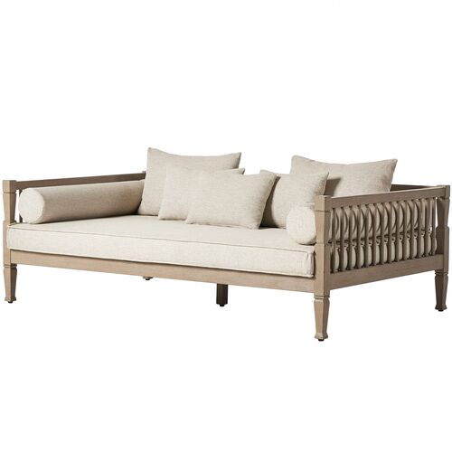 Theo Outdoor Teak Sofa/Daybed, Washed Brown/Sand