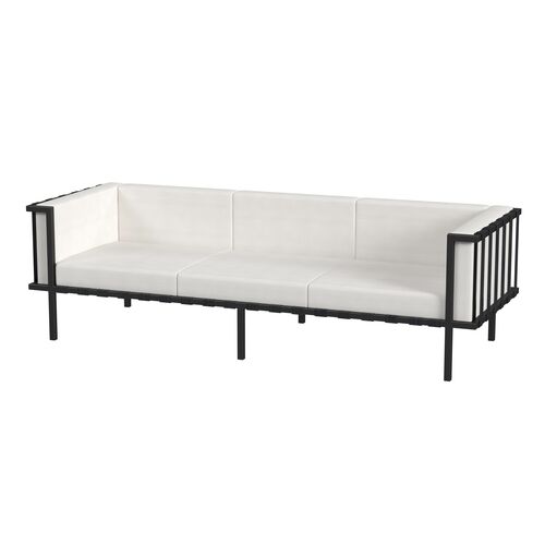 Nyxara Outdoor 3-Seat Sofa, Black/White Sunbrella