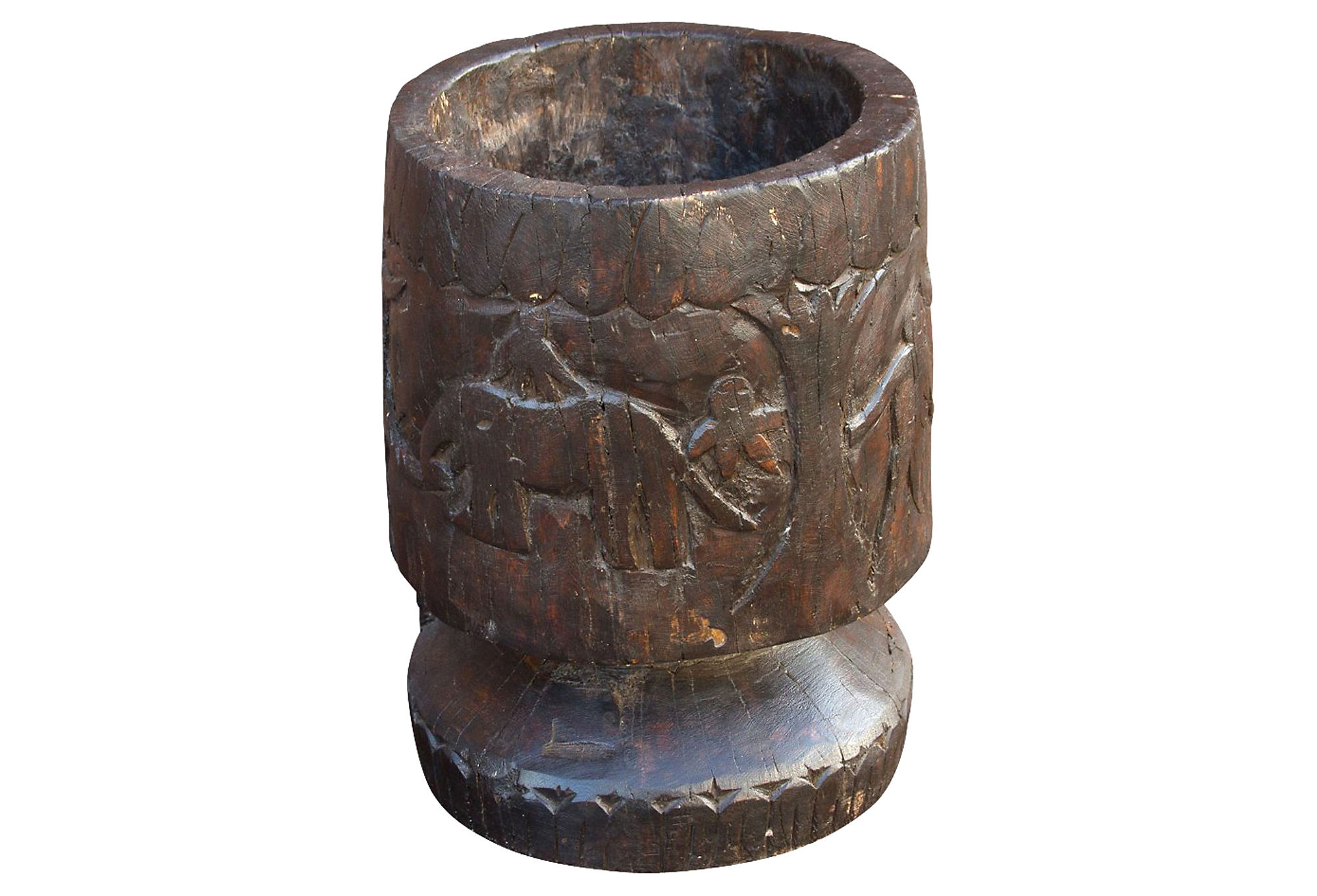 Vintage Tribal Naga Carved Mortar~P77527372