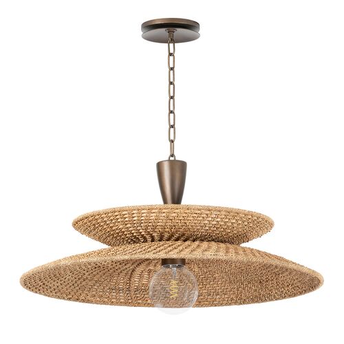 Landry Pendant, Natural Woven Abaca/Bronze Leaf