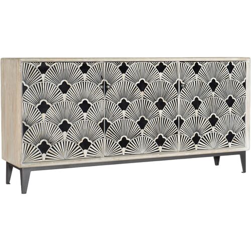 69" Bone Inlay 3-Door Entertainment Credenza, Black/White 69" Bone Inlay 3-Door Entertainment Credenza, Black/White