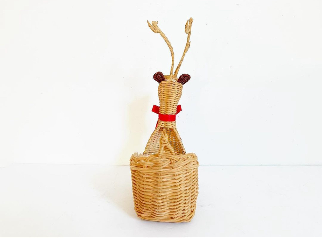 1970s Wicker Reindeer Basket~P77683613
