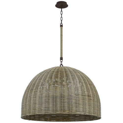 Hue Faux Rattan Outdoor Pendant, Textured Bronze