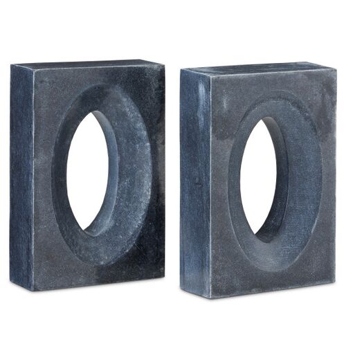 S/2 Demi Marble Bookends, Black