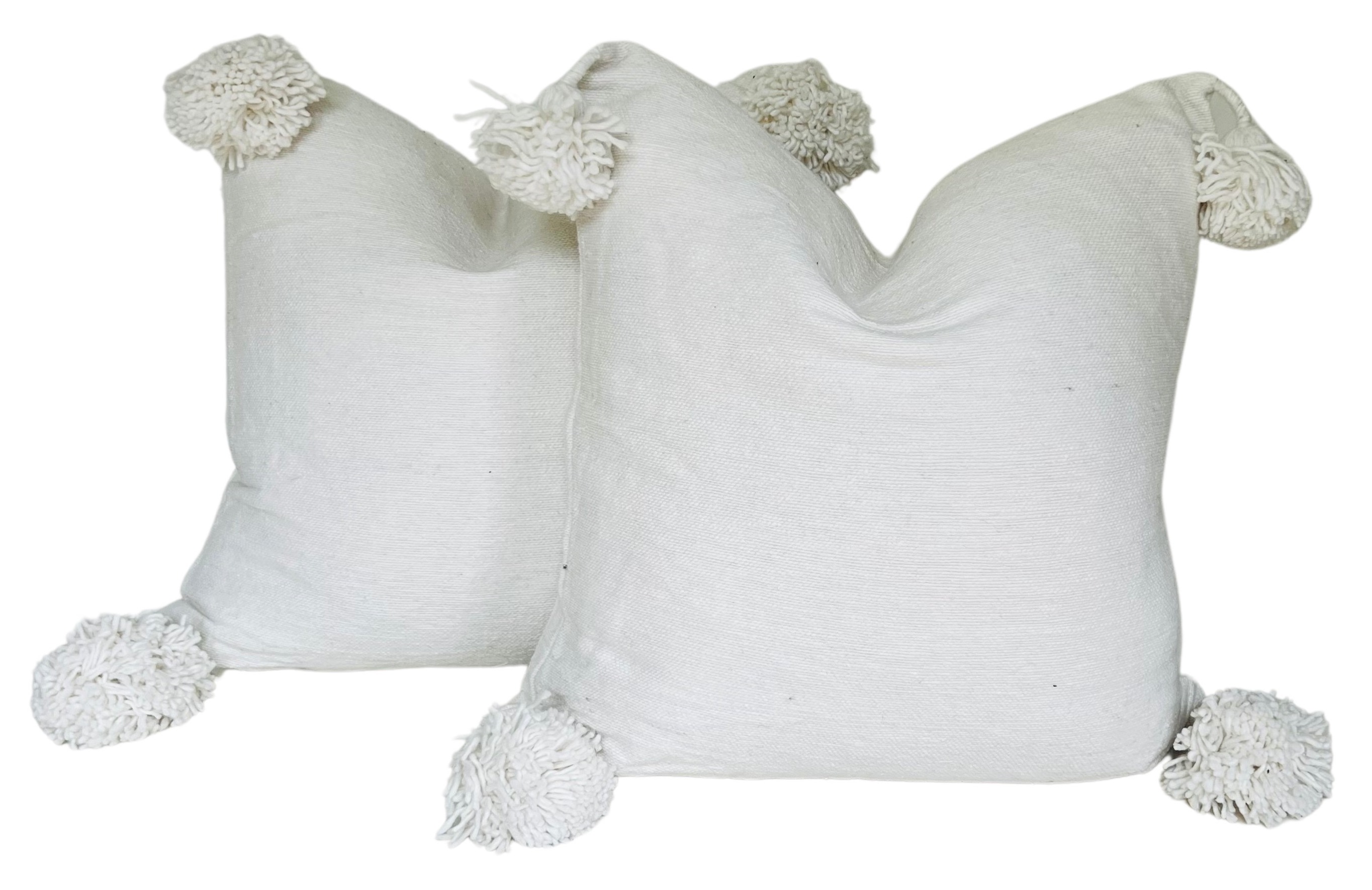 Moroccan Handloomed Pom-Pom Pillows, S/2