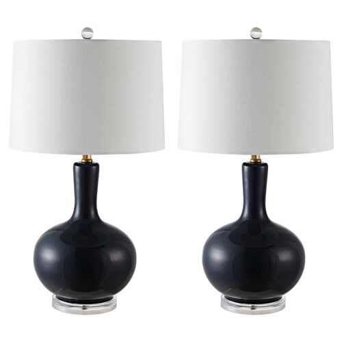S/2 Lily Table Lamps, Navy~P69512970