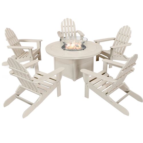 Hannah 6-Pc Folding Adirondack Set with Fire Pit Table, Sand~P77651148