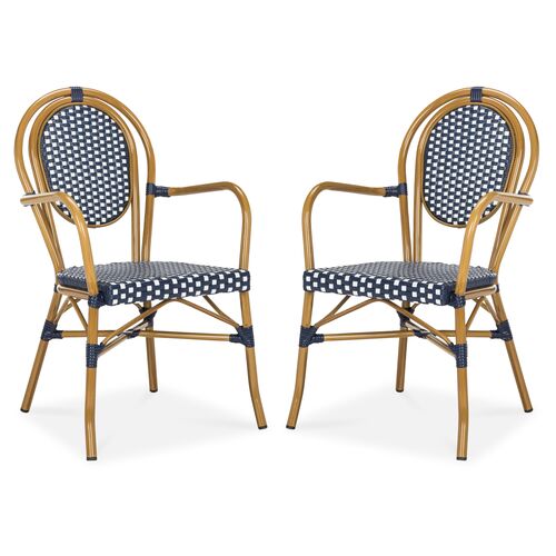 S/2 Sierra Outdoor Stacking Armchairs, Navy/White~P77390883