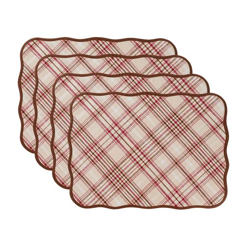 S/4 Harvest Tartan Placemats, Mulberry, Brown