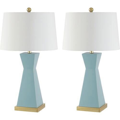 S/2 Ollie Table Lamps, Blue/Gold~P77643741