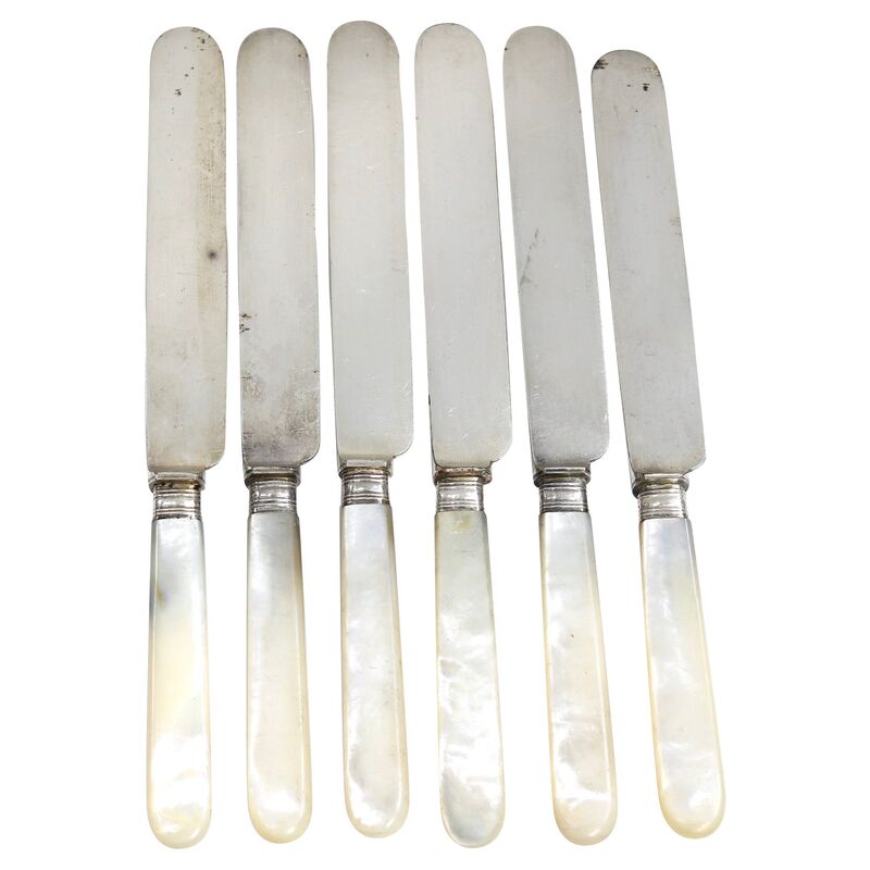 Antique English Pearl Dinner Knives, S/6