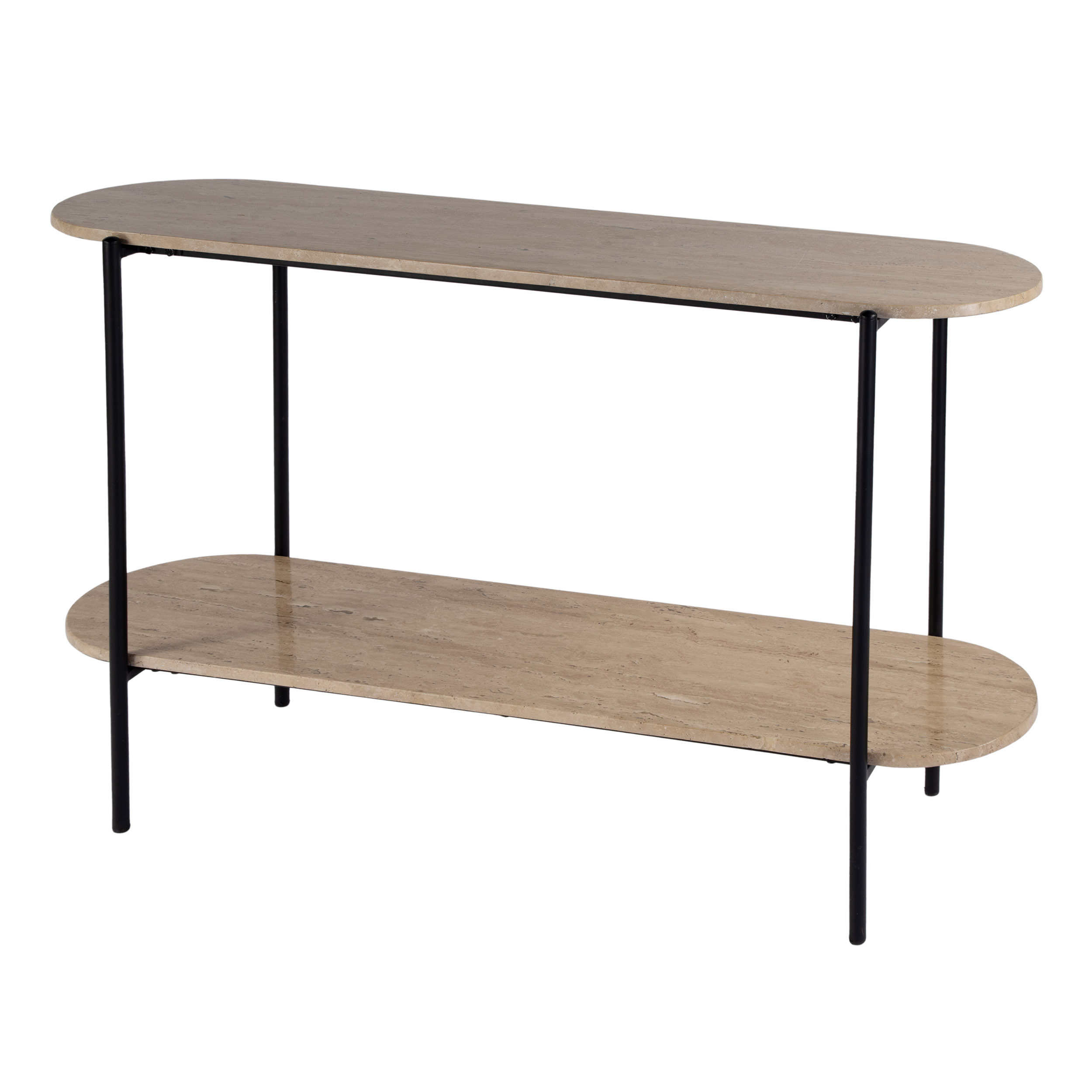 Quinn 48" W Elongated Marble and Iron 2-Tier Console Table, Natural Quinn 48" W Elongated Marble and Iron 2-Tier Console Table, Natural