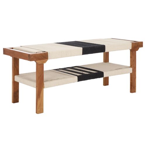Lareth Rope Bench With Shelf, Beige Black/Natural