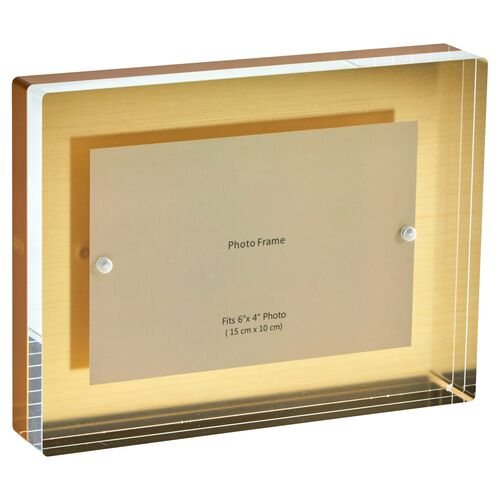 Lucite Floating Block Picture Frame, Gold~P77640911