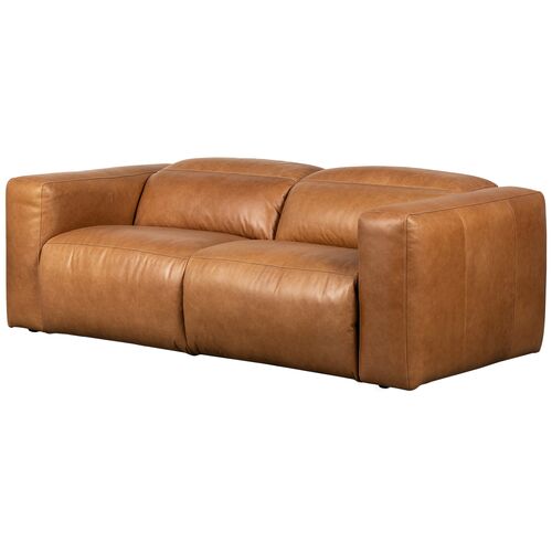 Power Recliner 91" 2pc Sectional, Butterscotch Leather