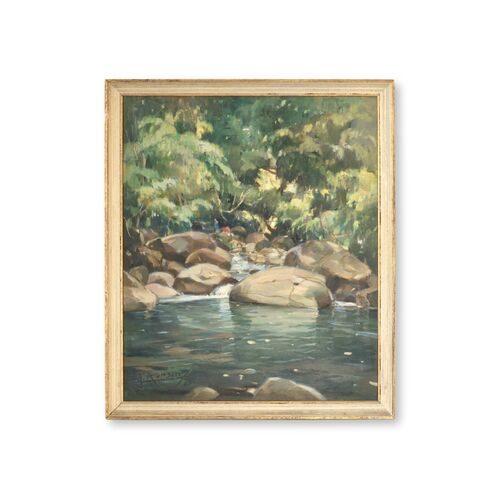 1963 French Painting of Caribbean River
