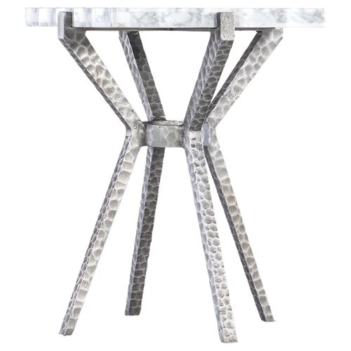 Melange Glendon Marble Top Side Table, Silver Melange Glendon Marble Top Side Table, Silver