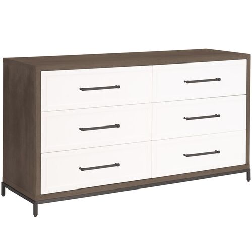 Fawn 6-Drawer Double Dresser, Brown Acacia/Matte White