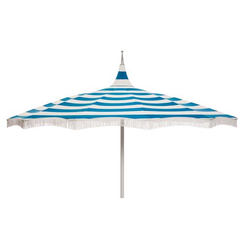 Ari Pagoda Fringe Patio Umbrella, Regatta Blue~P77326406~P77326406