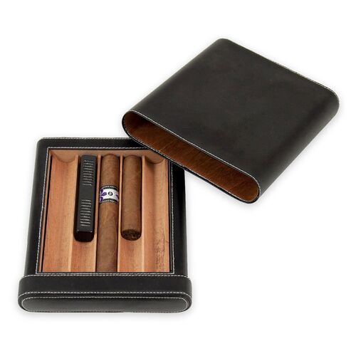 Leather 5-Cigar Case, Black~P76400505