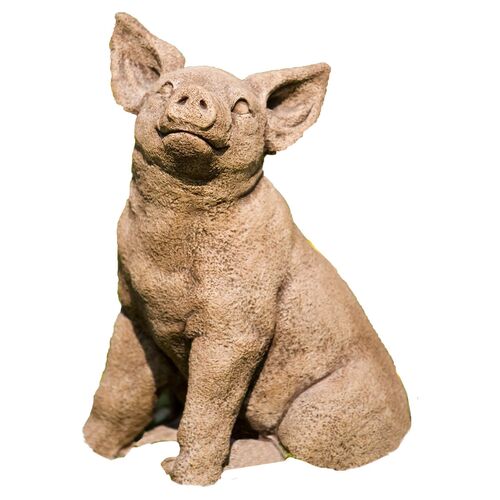 17" Perky Pig Outdoor Statue, Brownstone~P46784070