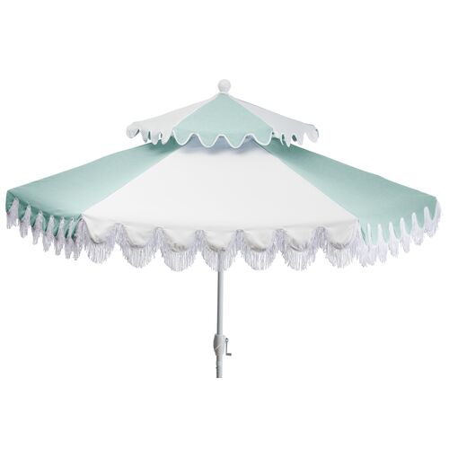 Ginny Two-Tier Patio Umbrella, Mint/White~P77524339