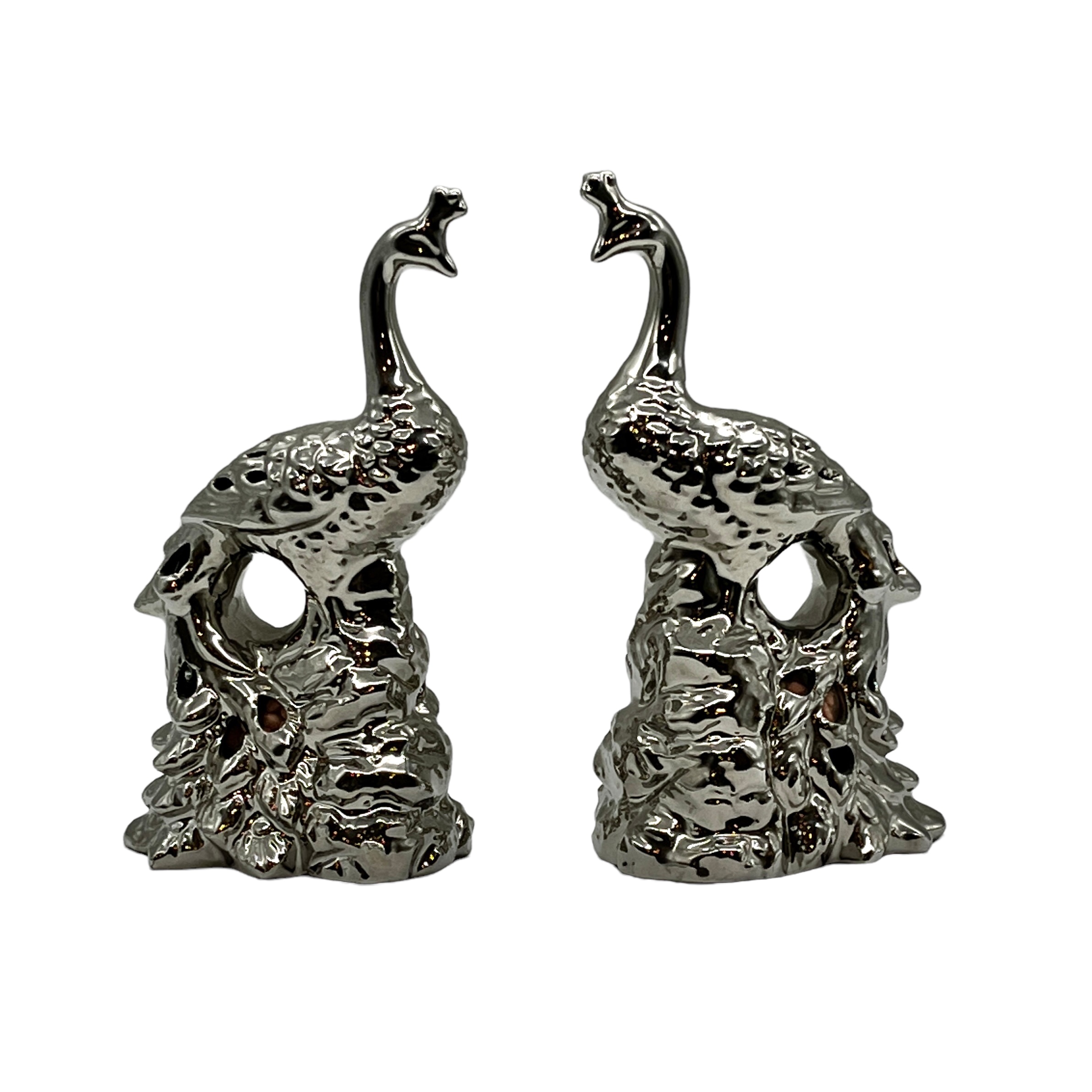 Silver Metal Peacock Figurines, Pair~P77659271
