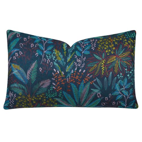 Botany 13x22 Embroidered Lumbar Pillow, Dusk Blue