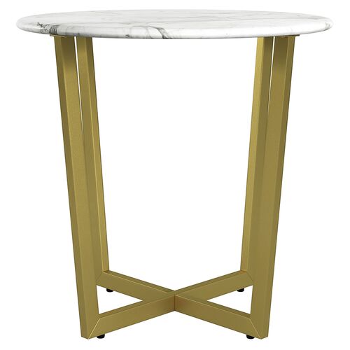 Tiffiani Round Side Table, White/Gold~P77641946